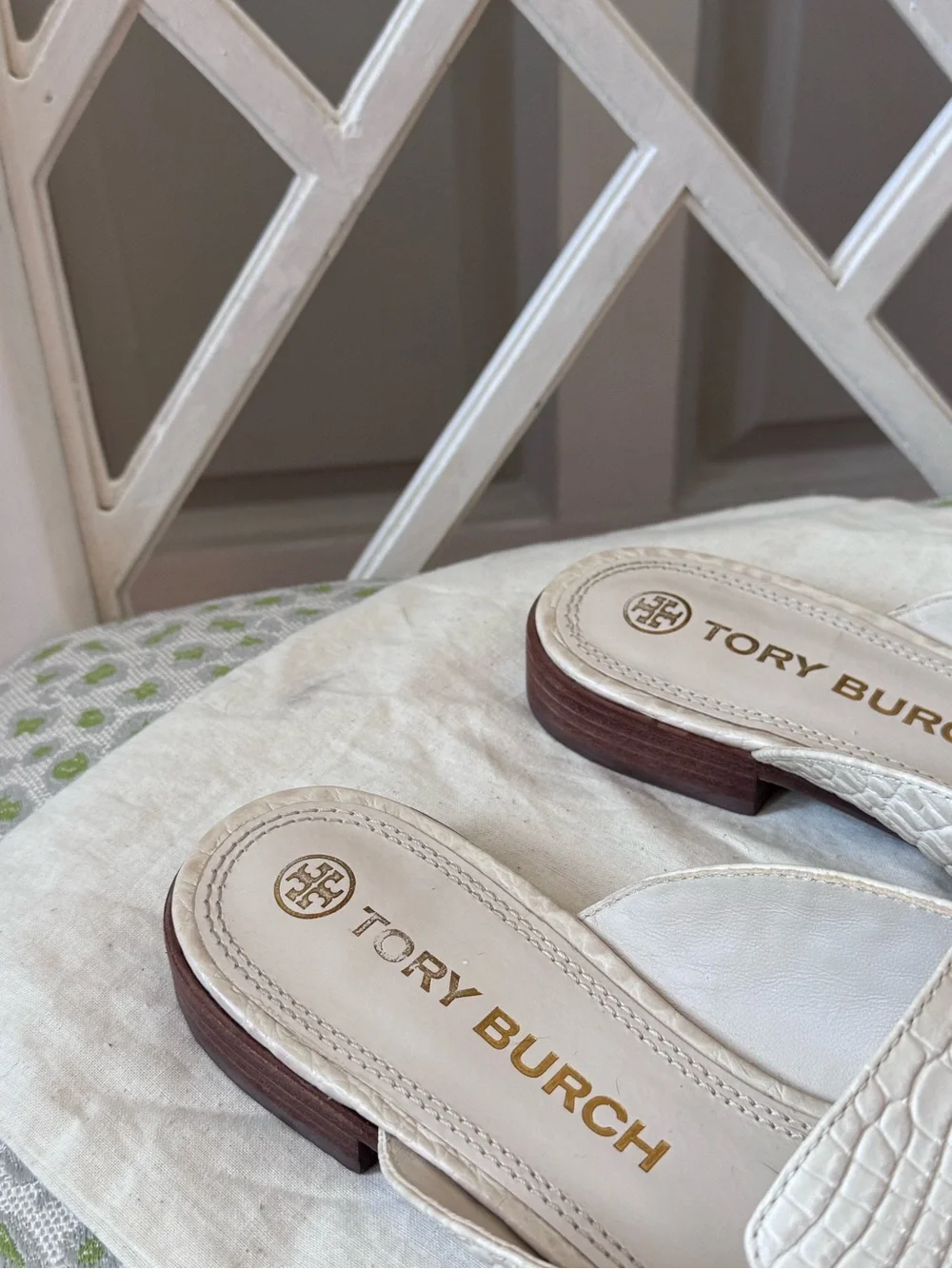Tory Burch Cream Georgia Croc-Embossed Mule Loafers